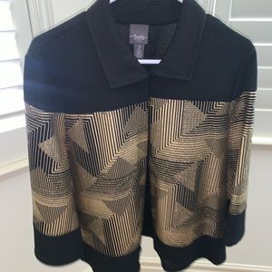 NEW Travelers collection by Chicos - zig zag crushed black & gold jacket